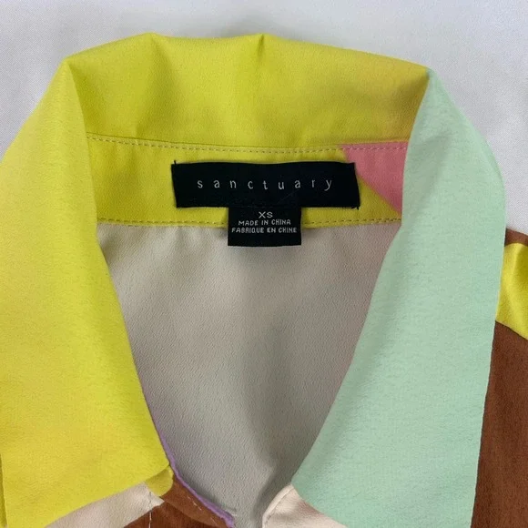 Anthropologie Sanctuary Girlfriend Artist Field Colorblock Tie Shirt Boho XS - Picture 10 of 11